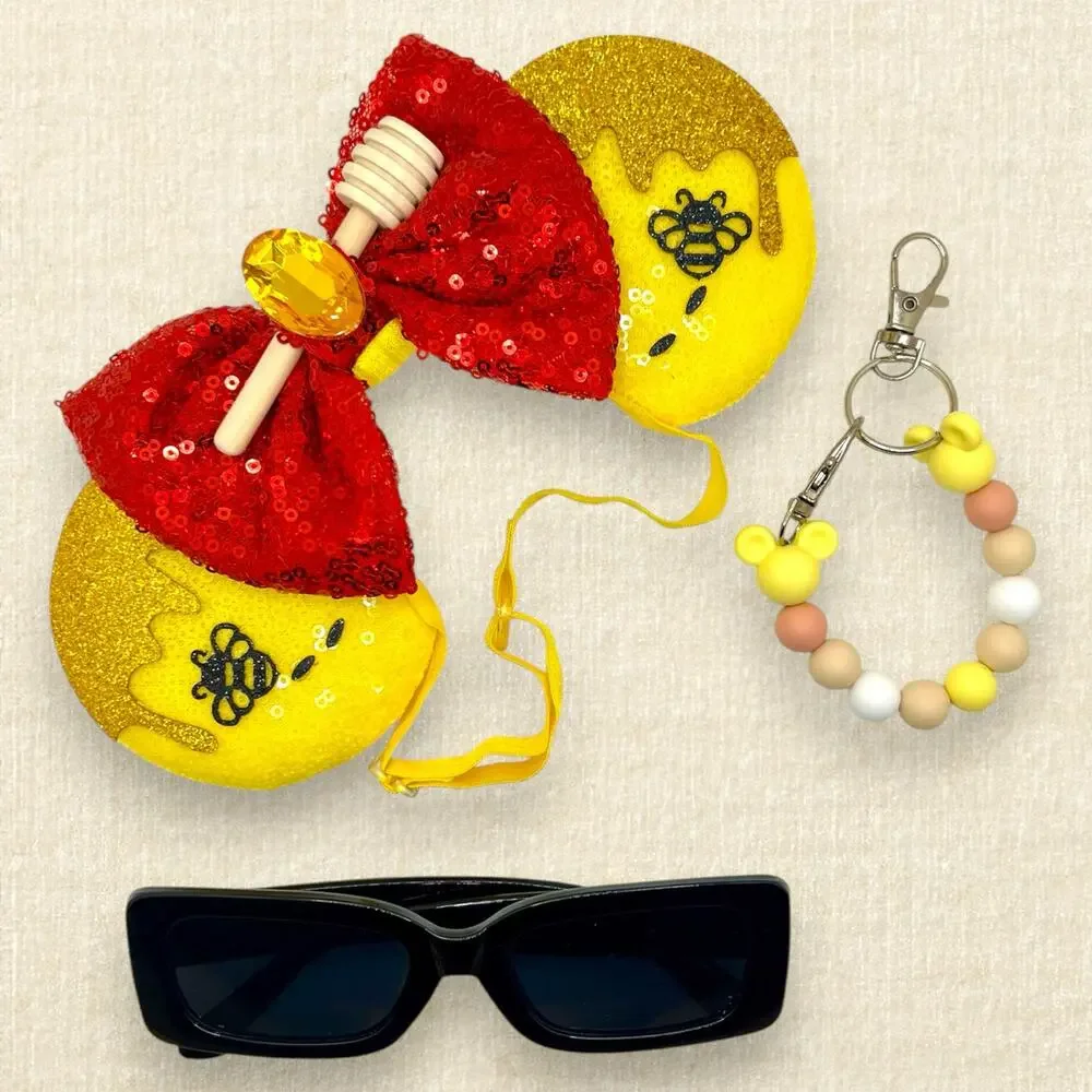 Elastic Yellow Sequin Winnie the Pooh Minnie Ears | Disney-Inspired Mouse Ears